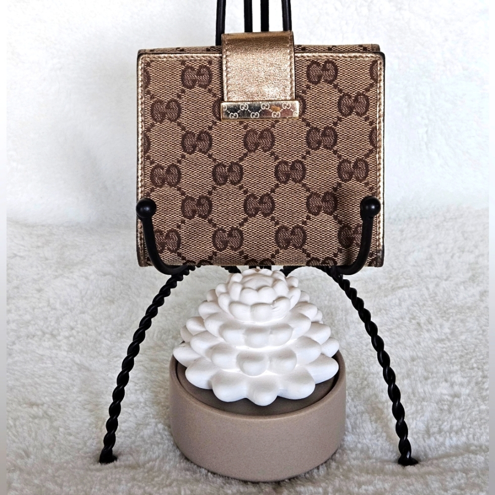 GUCCI Wallet - Metallic Gold with Monogram GG Canvas *EUC*